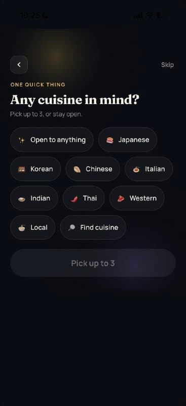 CraveMatch: pick up to three cuisines