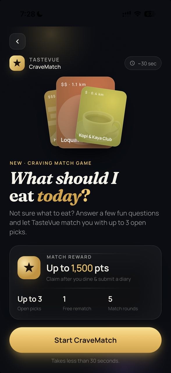 CraveMatch start screen