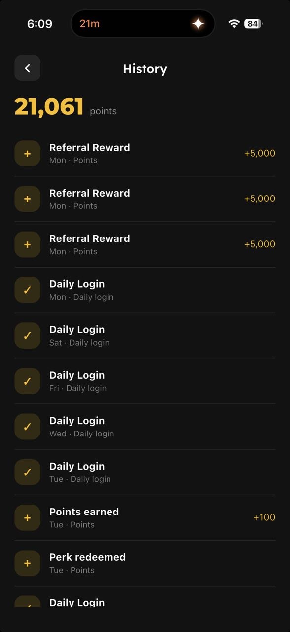 The points history with three Referral Rewards of 5,000 points
