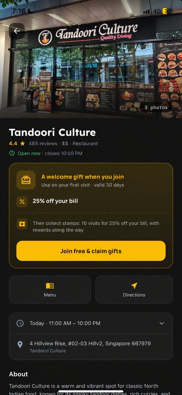 Tandoori Culture in the TasteVue app, with a 25% welcome gift and a Join free & claim gifts button